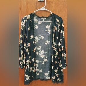 Maurices Black Floral Lace-Trim Top